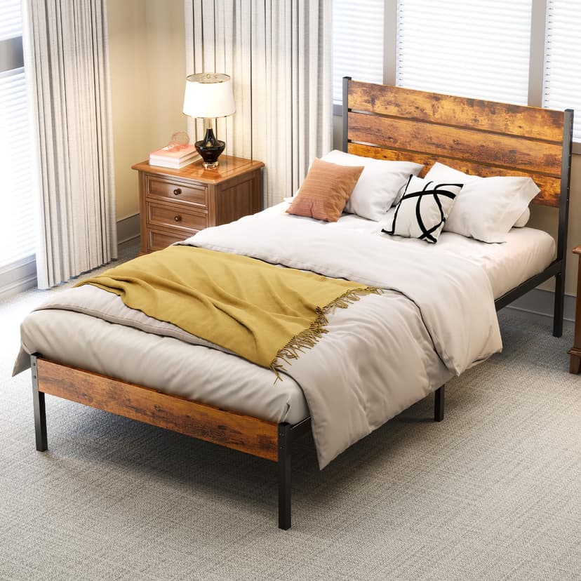 OLIXIS Twin Size Metal Platform Bed Frame - Mattress Foundation with Headboard and and Footboard, No Box Spring Needed with 700LBS Sturdy Wooden Slats Support, Noise Free, Easy Assembly