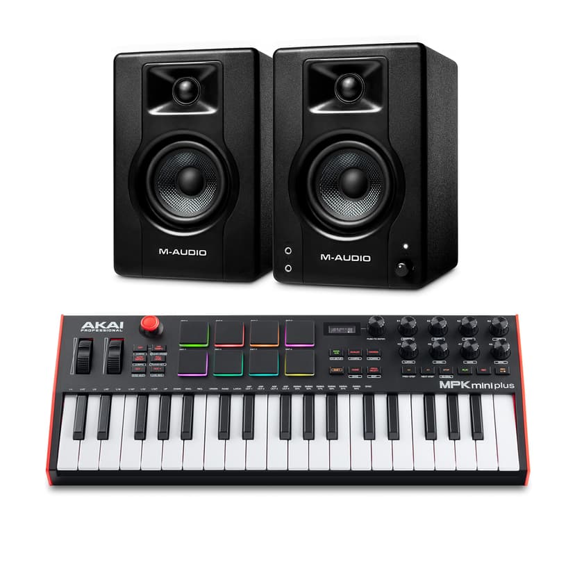 Akai Professional MPK Mini Plus USB MIDI Keyboard Controller and M-AUDIO BX3 3.5" 120W Speakers, with Production Software
