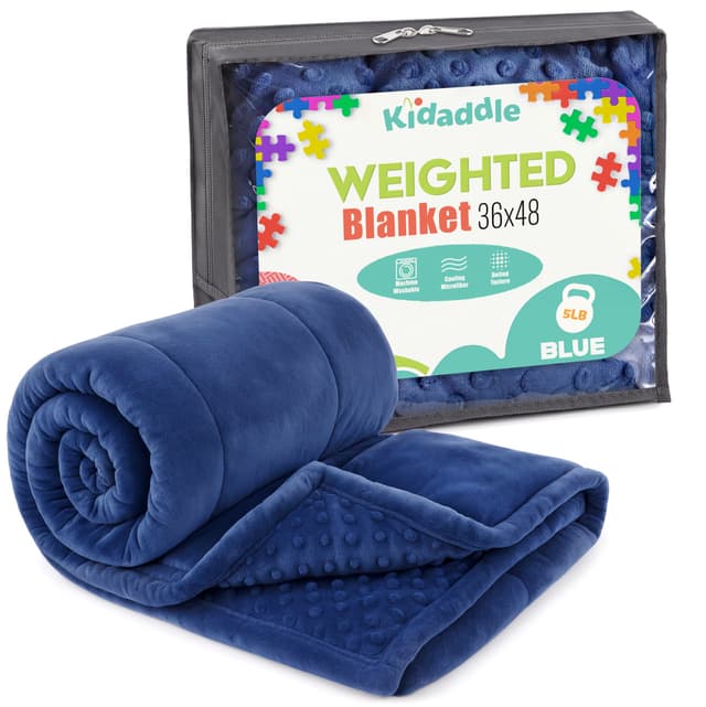 XL Weighted Blanket for Kids 5lb (Blue) 36x48 Inch, Plush Minky Kids Blanket with Travel Bag, Blanket for Ages 4 to 10
