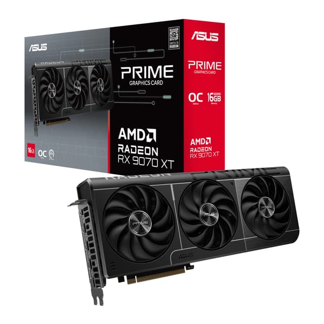 ASUS Prime Radeon™ RX 9070 XT OC Edition Graphics Card, AMD (PCIe 5.0, HDMI/DP 2.1, 2.5-Slot Design, Axial-tech Fans, Ball Bearings, Dual BIOS, GPU Guard)