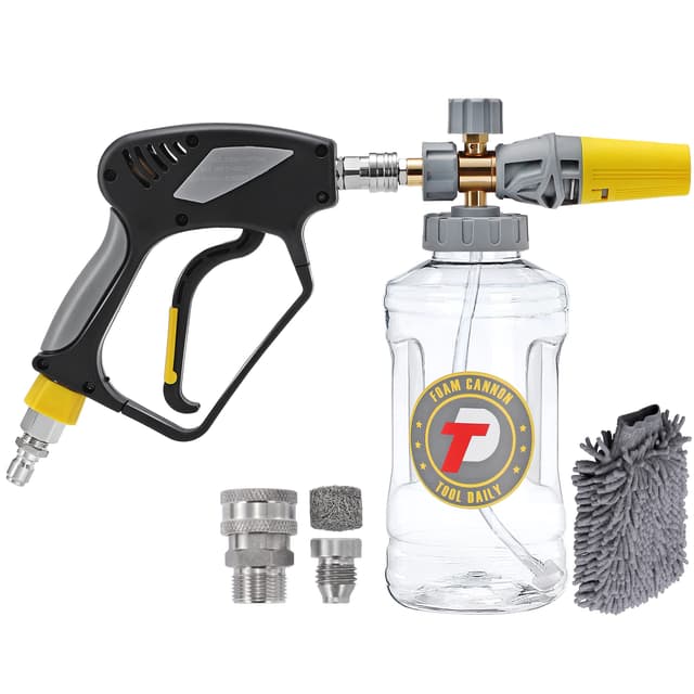 Tool Daily Foam Cannon with Pressure Washer Gun 5000 PSI, Power Washer Gun with 3/8'' Swivel Quick Connector, Adjustable Foam Blaster, M22 and 1/4 Inch Quick Connect, 1.5 Liter