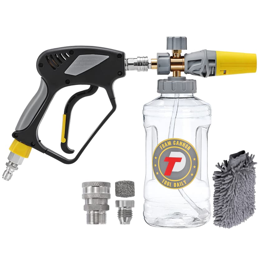 Tool Daily Foam Cannon with Pressure Washer Gun 5000 PSI, Power Washer Gun with 3/8'' Swivel Quick Connector, Adjustable Foam Blaster, M22 and 1/4 Inch Quick Connect, 1.5 Liter