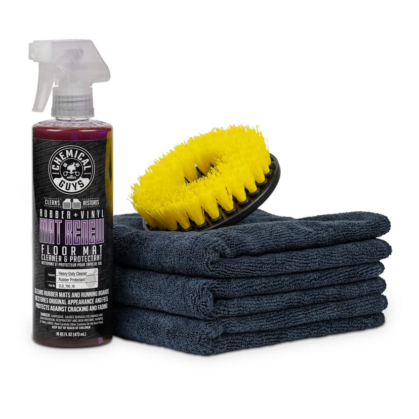 Chemical Guys HOL70016 Heavy Duty Floor Mat Cleaning Kit with Mat Renew Rubber + Vinyl Floor Mat Cleaner and Protectant (16 fl oz), Drill Brush Attachment, & Workhorse Towels, 5 Item Kit