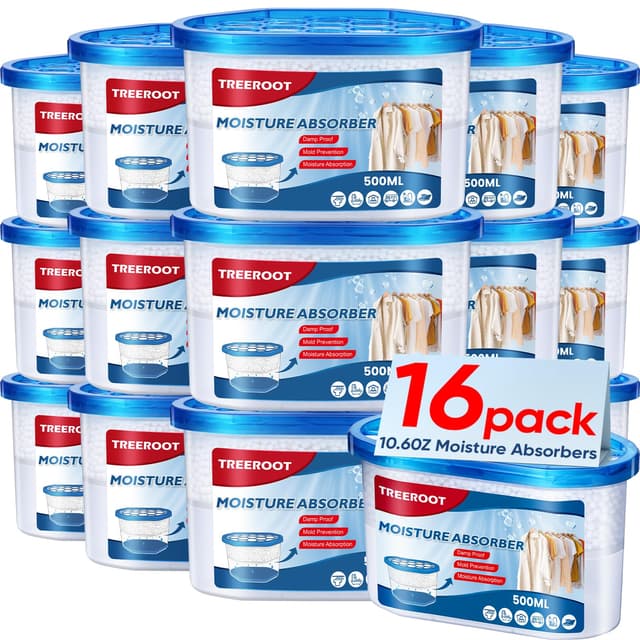 16 Pack Moisture Absorbers, 10.6 OZ Humidity Absorber Bucket, Moisture Absorbers for Closet, Dehumidifier Bucket for Wardrobes, Kitchens and Bathrooms, Fragrance Free Humidity Absorber