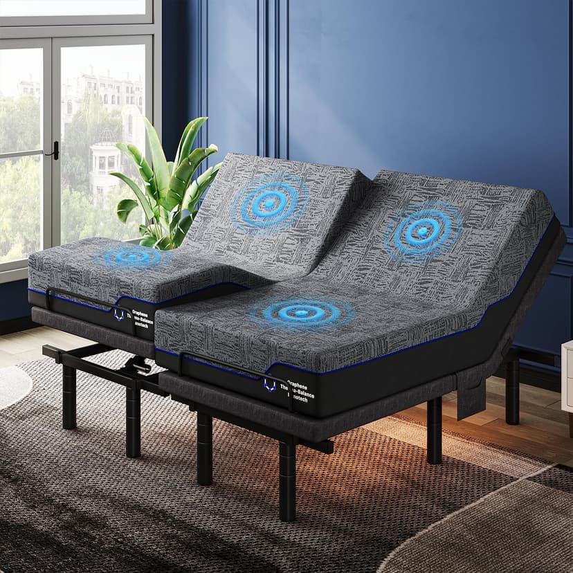 Pipishell Adjustable Bed Frame and Memory Foam Mattress Set (14" Mattress + Adjustable Bed Frame with Massage, Split King)