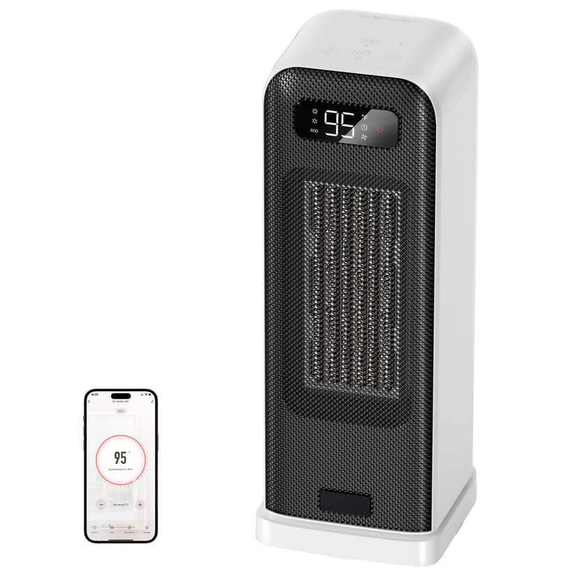 FLANUR Space Heaters for Indoor Use, Smart Portable Electric Heater with Thermostat, WiFi and Voice Control, 12H Timer, 4 Modes, 36dB 1500W PTC Ceramic Safety Heat for Office Bedroom Home 1Pack White
