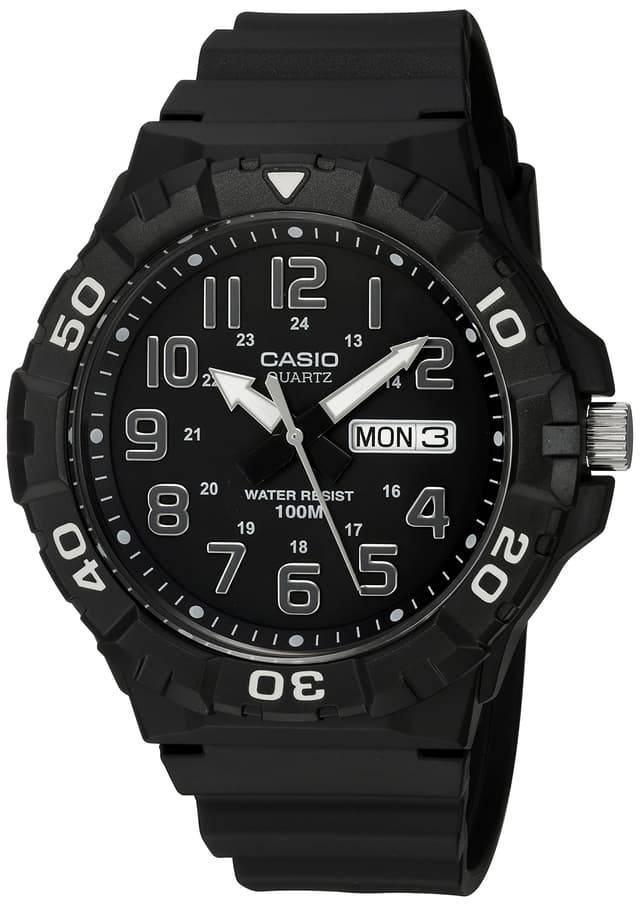 Casio MRW200H Series | Watches for Men | Analog | Black | Sporty Design | 100 Meter Water Resistance | Date Display | Rotary Bezel | Regular Time Keeping (HR, Min, SEC, PM, Date, Day) | 3 Year Battery