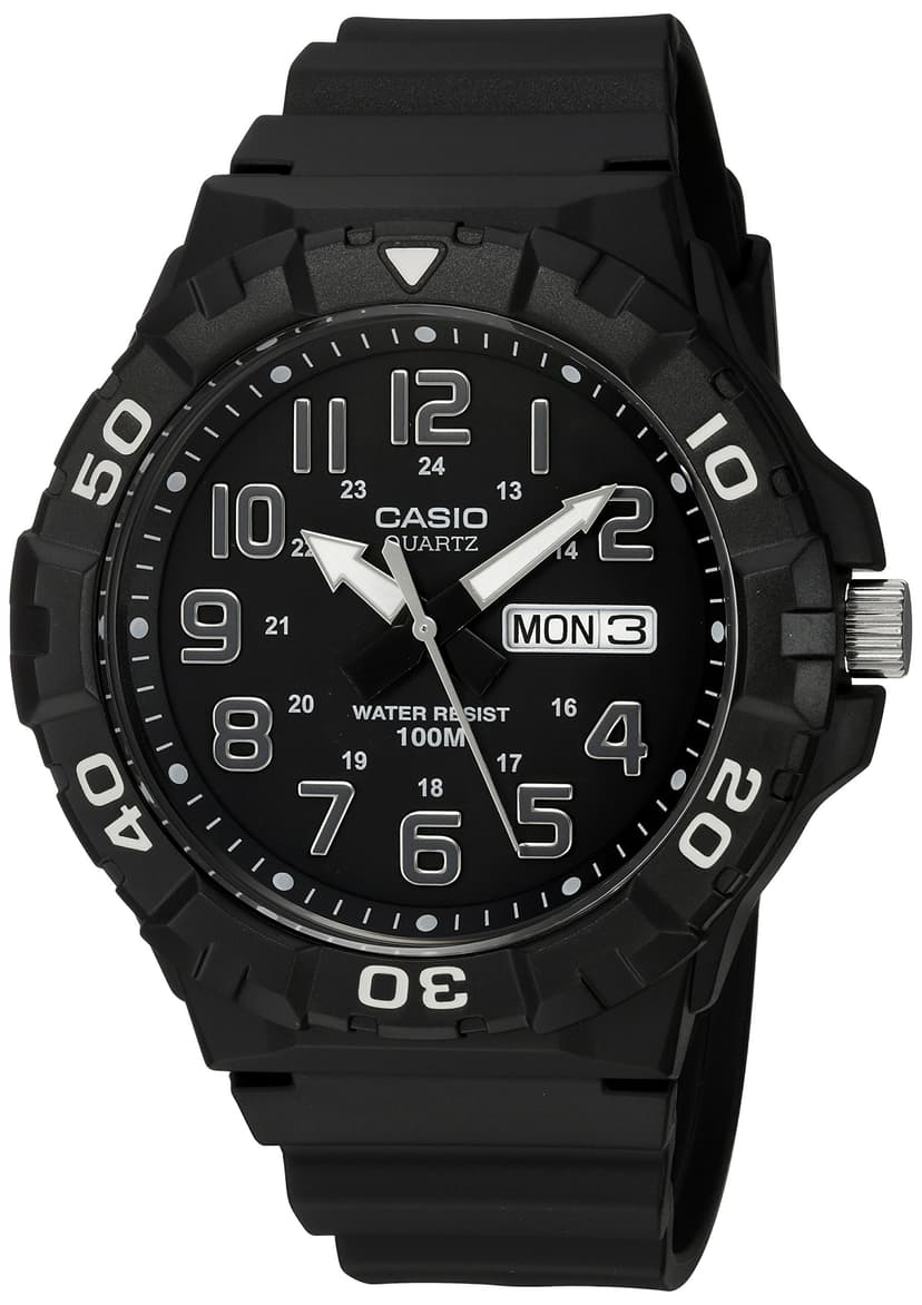 Casio MRW200H Series | Watches for Men | Analog | Black | Sporty Design | 100 Meter Water Resistance | Date Display | Rotary Bezel | Regular Time Keeping (HR, Min, SEC, PM, Date, Day) | 3 Year Battery