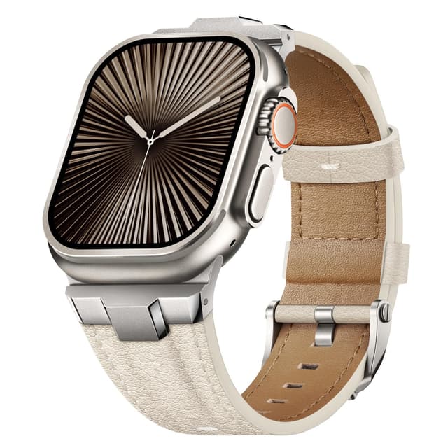 Suitisbest Leather Bands Compatible for Apple Watch Ultra Band 49mm 46mm 45mm 44mm 42mm, Genuine Leather Rugged Durable Matel Connector Replacement Strap for Men iWatch Ultra 11 10 9 8 7 6 5 4 3 SE