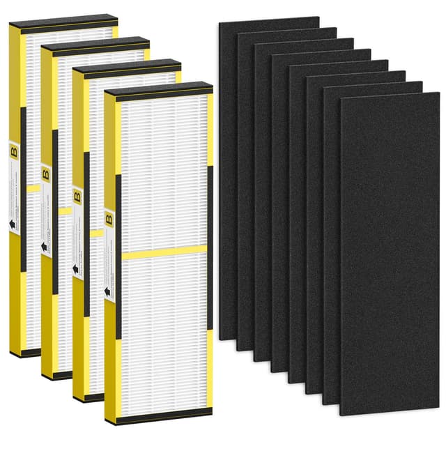 FLT4825 HEPA Filter B Replacement Compatible with Guardian Air Purifier Models AC4825 AC4825E AC4825W AC4300 AC4800 AC4850PT AC4850 AC4900 AC4820 AP2200CA, 4 HEPA Filters + 8 Carbon Pre-Filters