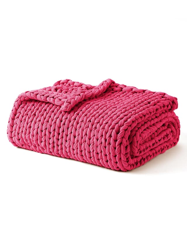 YnM Cooling Weighted Blanket, 100% Cotton Handmade Chunky Knitted Blanket, Weighted Lap, Breathable Heavy Blankets, Machine Washable Throw for Sleep or Home Decor (Rose Pink, 35x40 Inch, 5lbs)