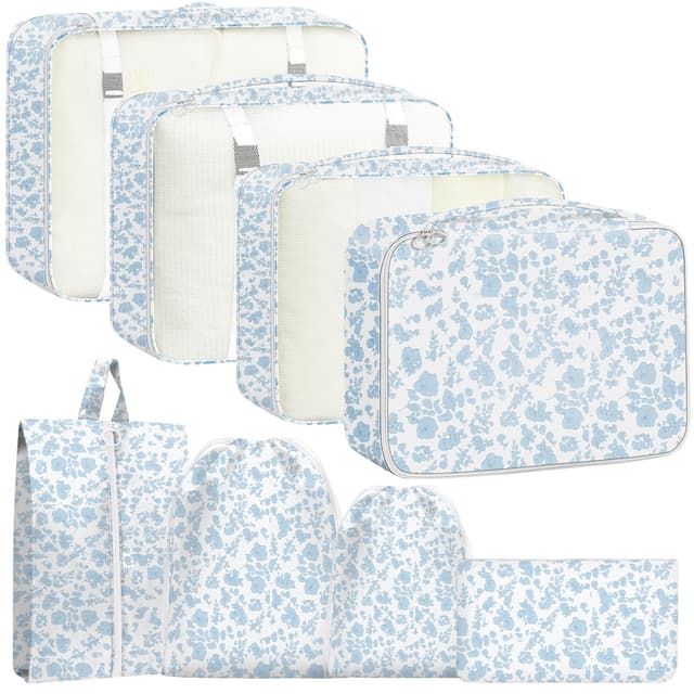 YEEYAA Packing Cubes for Travel - 8 Set Luggage Organizer Bags for Family, Mesh Breathable Packing Cubes for Suitcases Durable Travel Essentials Bags Set