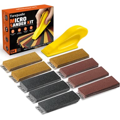 TOVPADE 54PCS Premium Micro Sander, Detail & Mini Sander Block – Precision Small Hand Sanding Tool, 80–800 Grit Sandpaper Kit, 3-in-1 Set for Wood, Crafts, Furniture, Tight Spaces & DIY Projects
