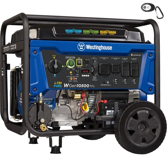 Westinghouse 13500 Peak Watt Tri-Fuel Home Backup Portable Generator, Remote Electric Start, Transfer Switch Ready, Gas, Propane, and Natural Gas Powered