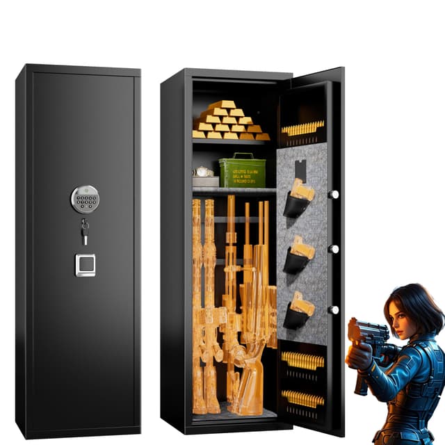 8-12 Fingerprint Gun Safe for Rifles and Pistols,No Assembly Required,Gun Safes for Rifle and Password Lock, Gun Cabinet for Home with Adjustable Shelves