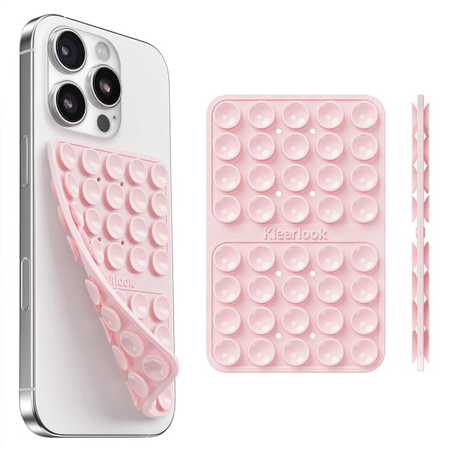 Klearlook Silicone Double-Sided Suction Cup Phone Case Detachable Mount, Sticky Phone Grip with Higher Suction Power for iPhone, Hands-Free Phone Accessories Holder for Selfies and Videos, Light Pink