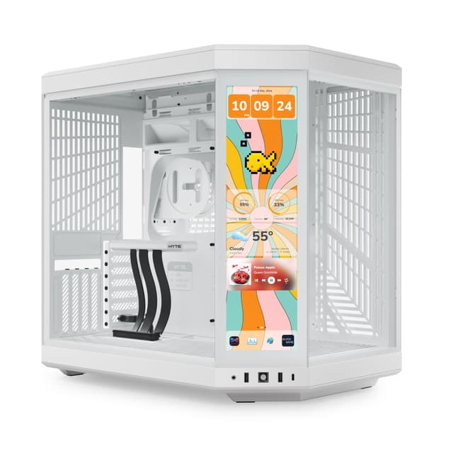 Hyte Y70 Touch Infinite Dual Chamber ATX Mid Tower Modern Aesthetic Case with Integrated 2.5K LCD Touchscreen - Snow White