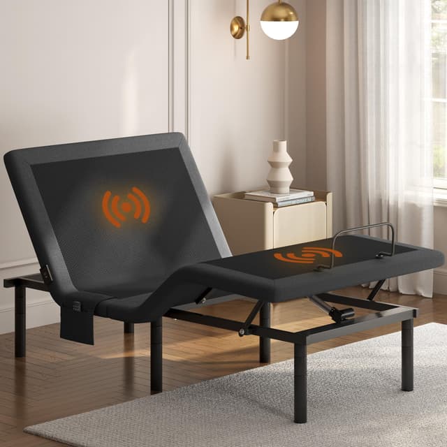 Yaheetech Twin XL Adjustable Bed Frame,w/Wireless Remote,Massage Function,Nightlight,4 Height-Adjustable Legs,Head & Foot Incline,USB Ports,Easy Assembly(3-Step)