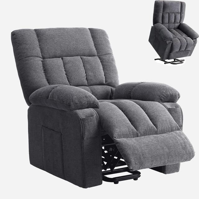 Power Lift Recliner Chair for Adult with Heated and Full Body Massage, Glider Nursery Chair with Cup Holder and USB Charge Port, Oversided Swivel Rocker Recliner for Living/Study/Bedroom Room, Grey