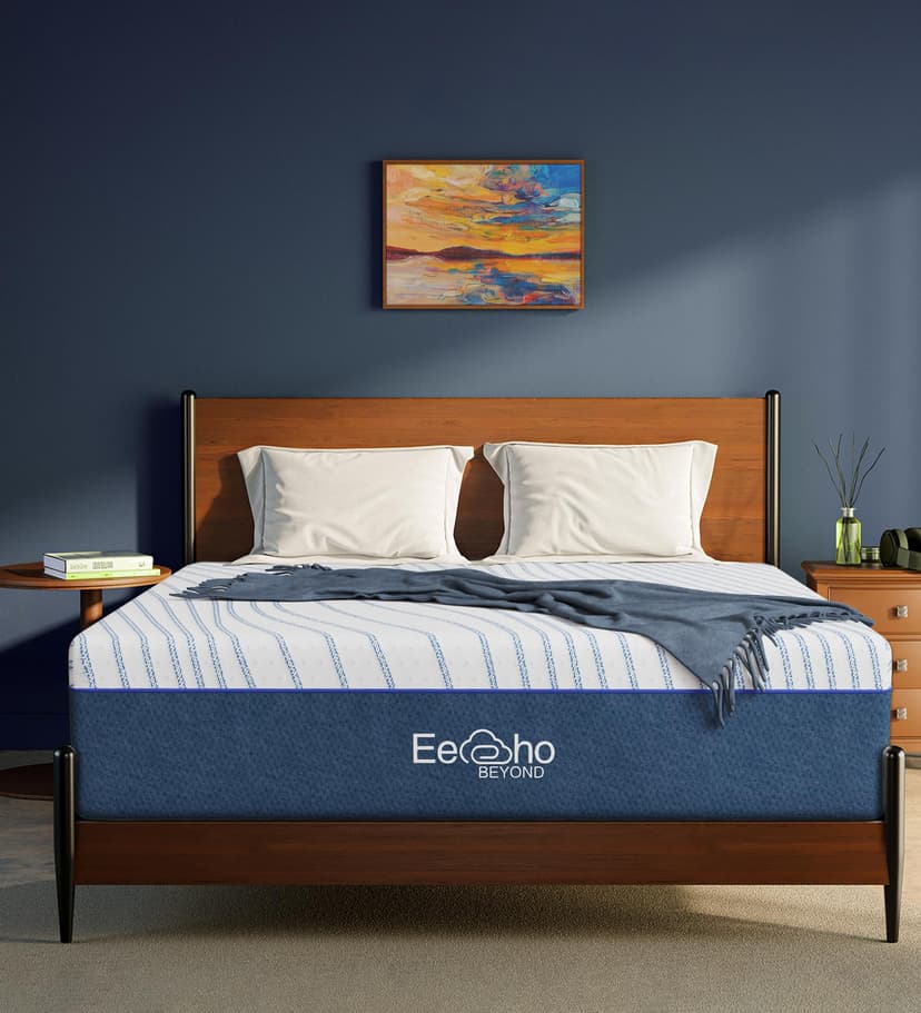 Eechobeyond Queen Mattress,10 Inch White Memory Foam Mattress,Blue Mattresses,Cooling Gel Foam Mattress in a Box,Medium Firm,Fiberglass Free,Pressure Relief