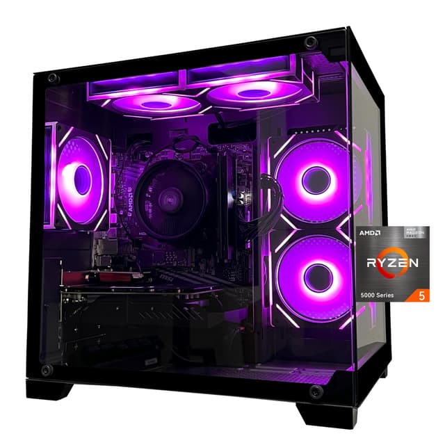 SKYESEV Gaming Desktop Computer PC,AMD Ryzen 5 5600,RTX3050 6GB,32GB DDR4 RAM and 1TB M.2 NVMe PCle,ARGB Fan,WiFi,Game Design Office Console,Sea View Room,Prebuilt Gaming PC Tower