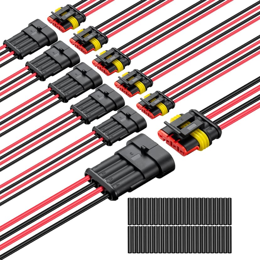 Lesnlok 4 Pin Connector Waterproof, 16 AWG 4 Wire Automotive Electrical Connector with Heat Shrink Tubing, Automotive Truck, Marine Wire Connection, 6 Sets (16 AWG-4 Pin, 6)