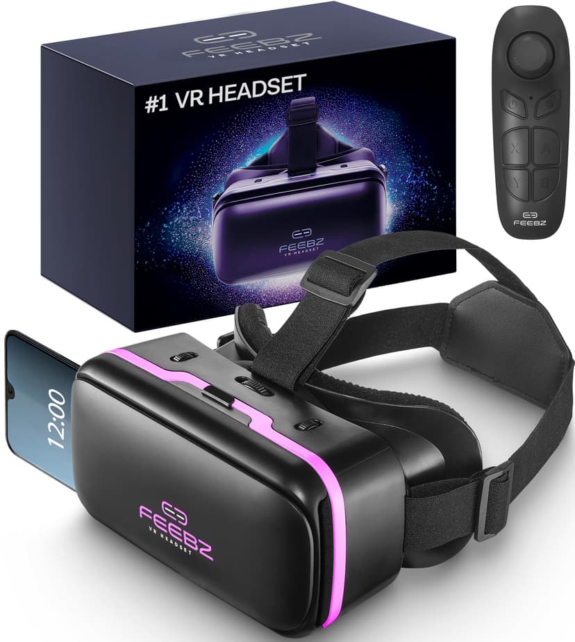 FEEBZ 3D VR Headset for Kids 2.0 + Android Remote - for iPhone & Android Phones | with 3D VR Videos & Apps Links | Virtual Reality Goggles Set for Beginners