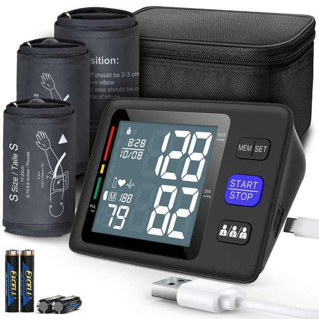 Blood Pressure Machine Upper Arm, 3 Size Cuffs, S, M/L and XL, Small 7"-9", Medium/Large 9"-17" and Extra Large Cuff 13"-21", Accurate Automatic Digital BP Monitor, Large Backlit LCD, 3-User 1500 MEM