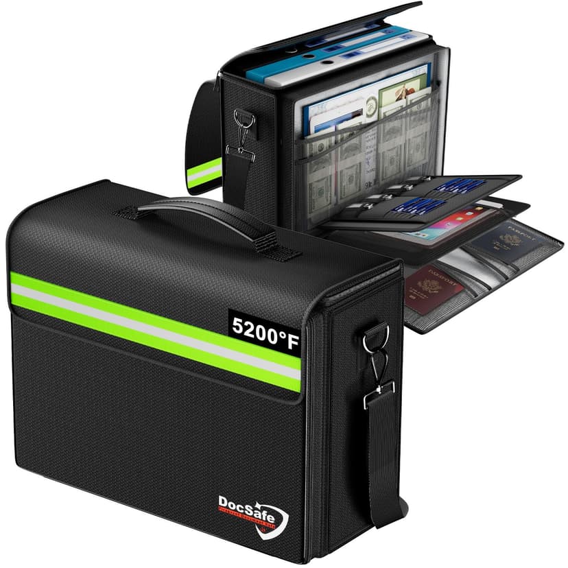 DocSafe 5200°F Large Fireproof＆Wate-Resistant Document Bag with Multiple Pockets,(17”x12.5”x7.2”) File Storage Organizer Important Document Holder