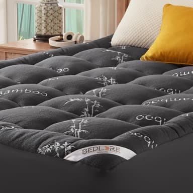 BEDLORE King Mattress Topper Viscose Derived from Bamboo, Thick Pillow Top Mattress Pad with Stretchable Pockets for 6"-18" Mattress, Soft Breathable Mattress Topper for Back Pain Relief(Dark Gray)