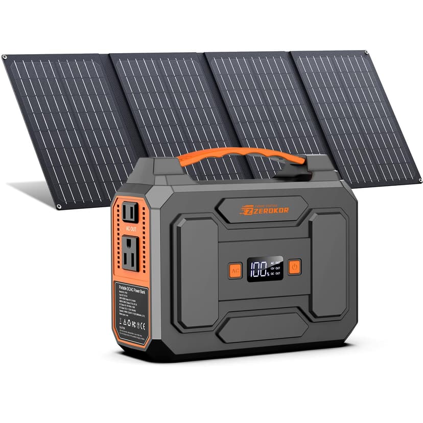Portable Power Station with Foldable 40W Solar Panel, 100W Solar Powered Generator with Panels, AC Outlet Camping Solar Power Bank 146Wh DC Battery Pack for Smart Device RV Outdoor Power Outage