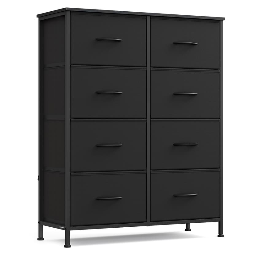 SONGMICS Dresser for Bedroom, Chest of Drawers, Steel, MDF, 8 Non-Woven Fabric Drawers, Storage Organizer Unit, Closet, Entryway, Ink Black and Ebony Black ULGS124B01S