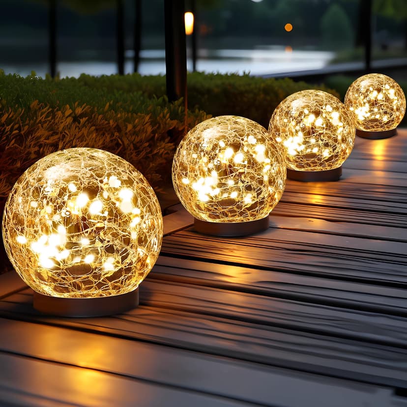 JKIMK Solar Globe Lights Outdoor Waterproof - Cracked Glass Ball Lights for Garden, Patio, Yard, Lawn and Backyard Decor - Solar Orbs for Outside Decorations