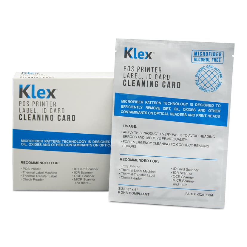 Klex Microfiber POS Label Thermal Printer Cleaning Card 3 x 6 IPA-Free 25 Cards