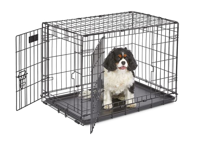 MidWest Homes for Pets 30-Inch iCrate for Medium Breeds, 21-40 lbs, Double Door Folding Dog Crate with Divider Panel, Leak-Proof Tray & Secure Latches, Portable, Durable & Easy to Assemble