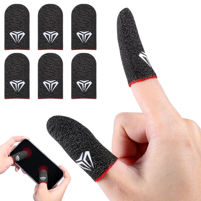 Ptwola 6 Pieces Gaming Finger Sleeves Anti Sweat Gaming Thumb Sleeve Silver Fiber Thin Mobile Finger Protectors Smooth Feel Gamer Gloves Accessories for Most Touchscreen Devices Tablet Phone