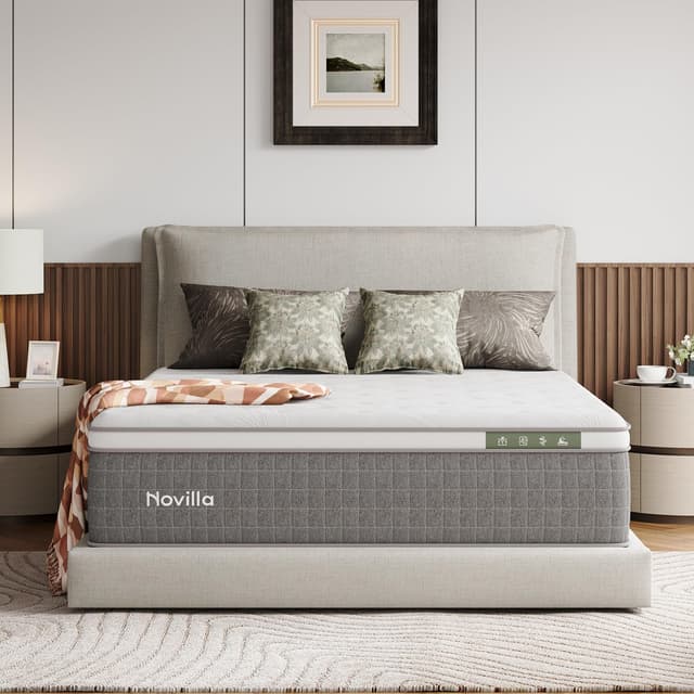 Novilla 14 Inch King Mattress,King Size Hybrid Mattress with Cool-Touch Nylon Cover,Gel Memory Foam & Pocketed Coils for Spinal Alignment Support & Pressure-Free Relaxation CertiPUR-US Certified