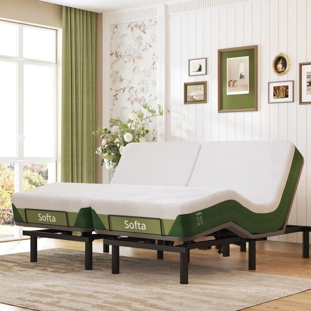 Softa Adjustable Bed Frame Split King with 10" Gel Memory Foam Mattress, Electric Bed Base w/Oxford Fabric Bedspread, Remote Control and Whisper Quiet Single Motor, Anti-Snore (Spilt King)