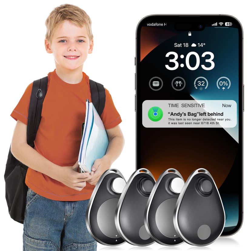 GPS Tracker for Kids hidden 4pack, Security Tag with Pins Works with Find My (iOS only), Lost Mode, Anti-Removal Tracking Device for Children, Elderly, Pets, Backpack, No Monthly fee (Not for Android)