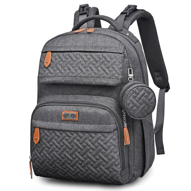 BabbleRoo Diaper Bag Backpack - Travel Large Baby Diaper Bag with Changing pad, Waterproof Baby Bags for Mom & Dad, Unisex Bags with Pacifier Case, Luggage Strap & Stroller Clips - Dark Gray