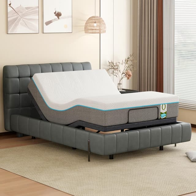 Full Adjustable Bed Frame with Mattress,12 Inch White Gel Memory Foam Medium-Firm Mattress in Box,Pillow-Tilt, Head and Foot Lift, Updated AElectric Beds with APP Control,USB, Massage