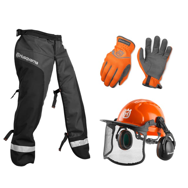 Husqvarna 590091101 Classic Personal Protective Power Kit with Chainsaw Chaps, Forest Helmet and Safety Gloves, Chainsaw Safety Equipment