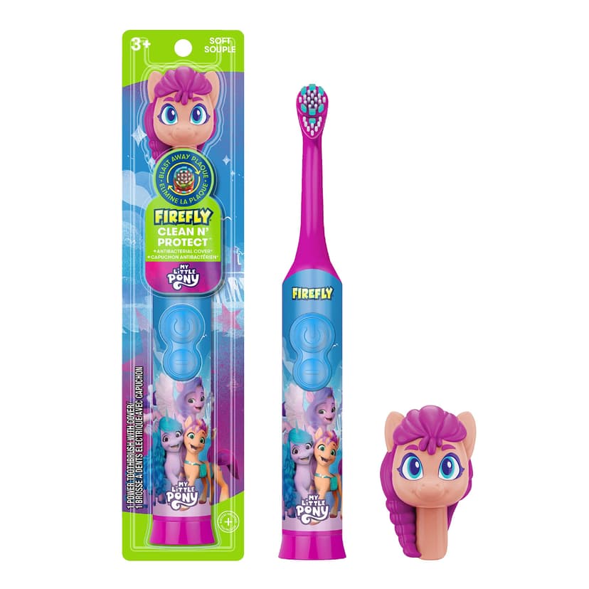 Firefly Clean N' Protect My Little Pony Power Toothbrush with 3D Character Cover, Soft Bristles, Battery Included, Ages 3+