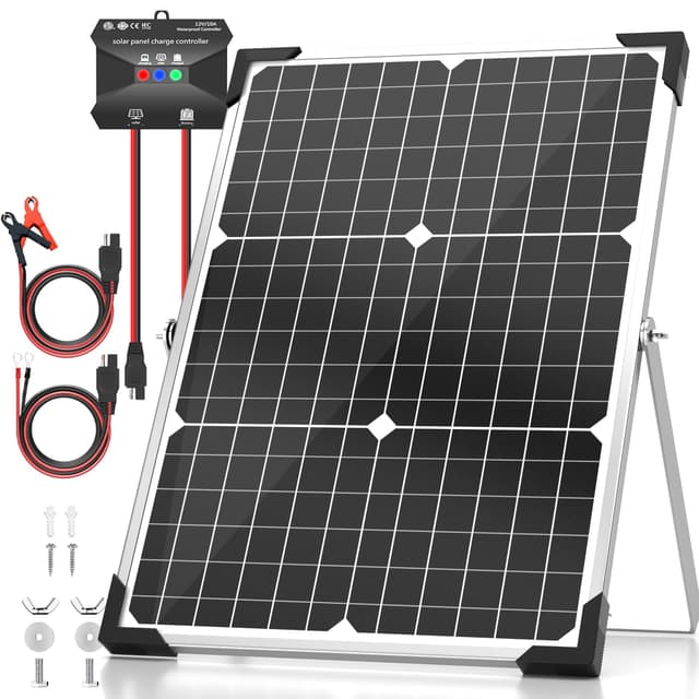 Voltset Solar Panel Kit 30W 12V, Solar Battery Trickle Charger Maintainer, Waterproof Solar Panel + Upgrade Charge Controller + Adjustable Mount Bracket for Boat RV Motorcycle Marine