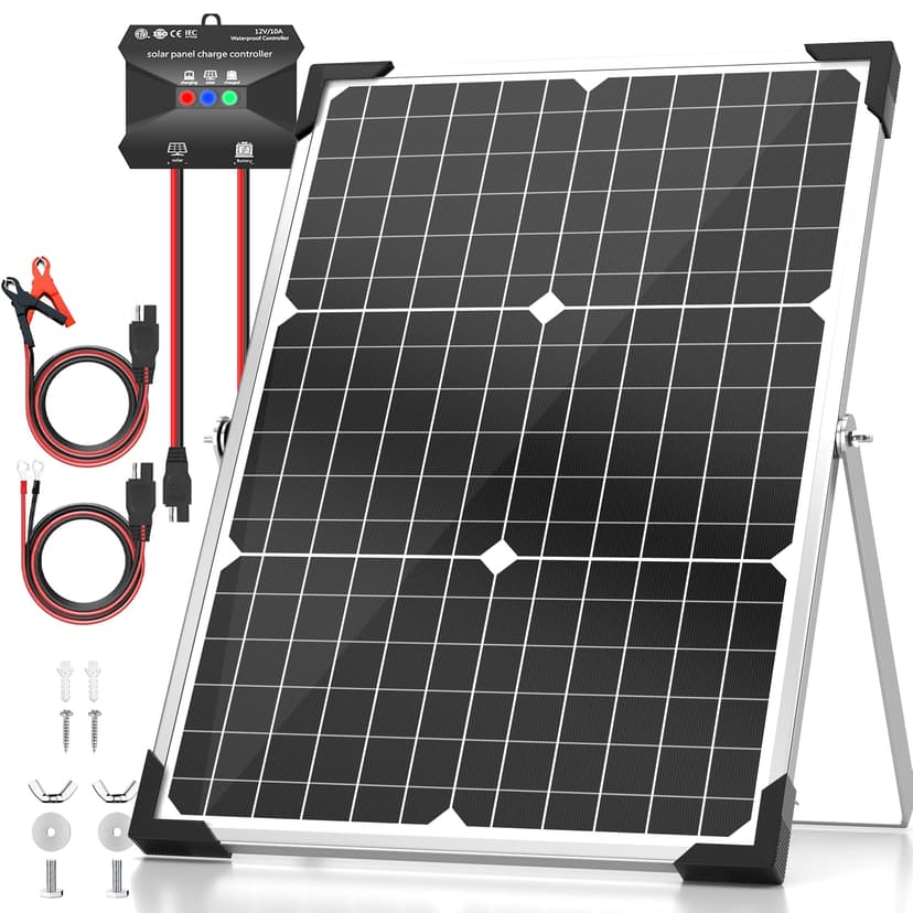 Voltset Solar Panel Kit 30W 12V, Solar Battery Trickle Charger Maintainer, Waterproof Solar Panel + Upgrade Charge Controller + Adjustable Mount Bracket for Boat RV Motorcycle Marine