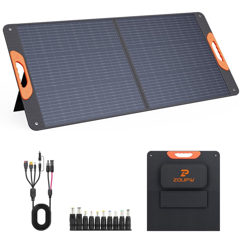 ZOUPW 110 Watt Portable Solar Panel for Jackery Explorer 300/500/Ecoflow/Anker Solix/Bluetti, Foldable Monocrystalline Solar Charger IP67 Waterproof Offgrid Power for Camping RV Battery Backup