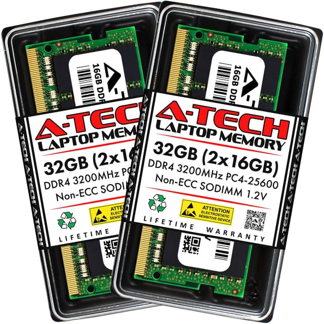 A-Tech 32GB (2x16GB) DDR4 3200 MHz SODIMM PC4-25600 (PC4-3200AA) CL22 Non-ECC Laptop RAM Memory Modules