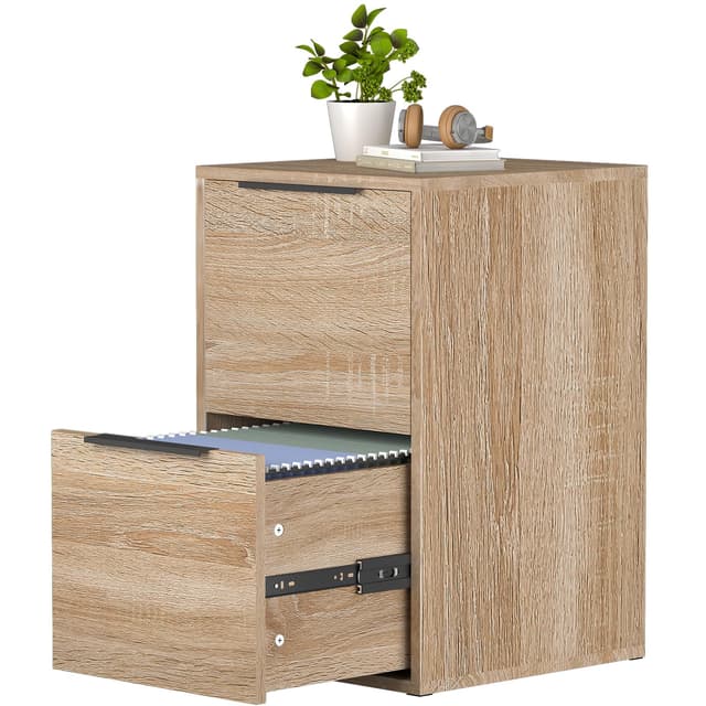 FATIGOS Wood File Cabinet 2 Drawer Filing Cabinets with Hanging Bars for Letter Size, Wooden Samll Vertical Filing Cabinet for Home Office, Oak