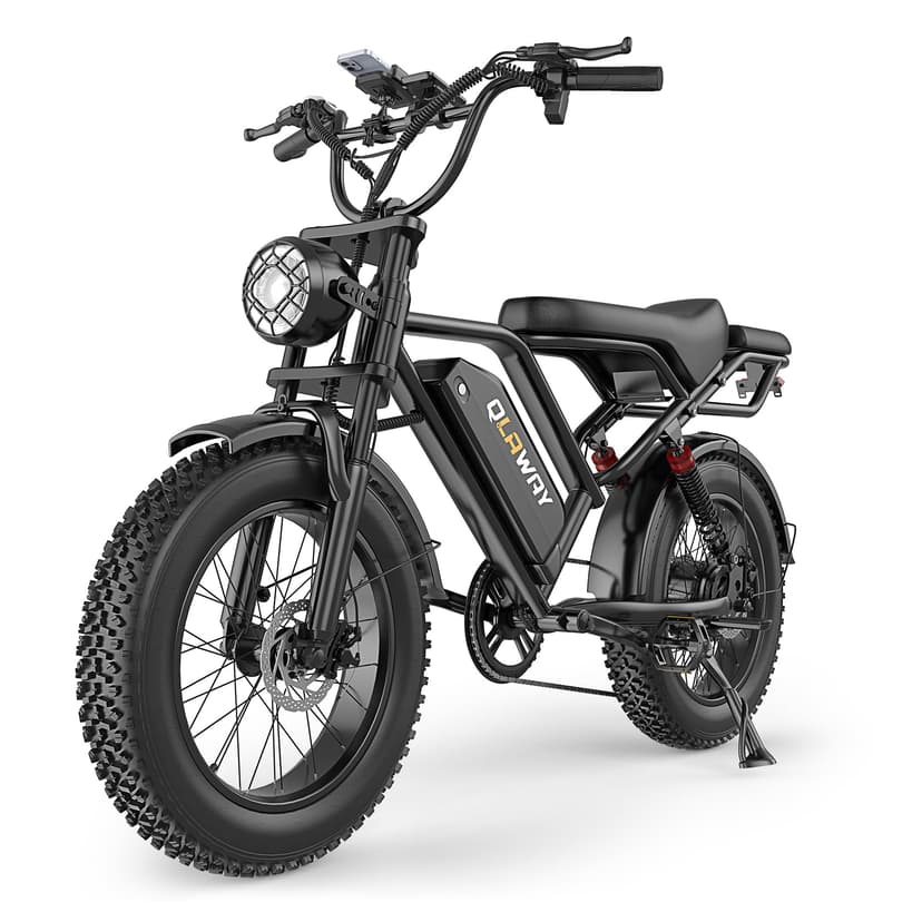Qlaway 20" Fat Tire Electric Motorcycle Ebikes for Adults, 750w Electric Dirt Bike with Full Suspension, 48V 18AH Battery Moped, 31MPH(50KM/H) Max Speed, 40-70 Miles Range, LED Headlight,Turn Signals
