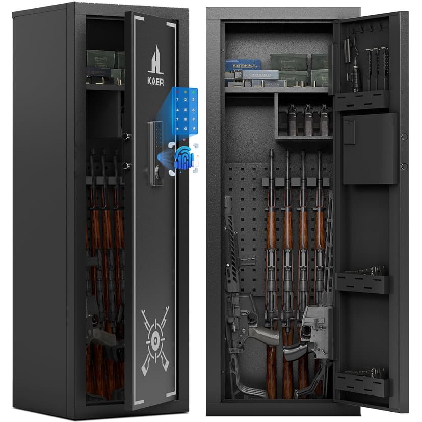 KAER Biometric Gun Safe Rifle,Gun Safes for Rifles and Pistols Holds 14-15 Firearms with Adjustable Racks & Pistol Storage,Fingerprint Keypad Lock Gun Cabinet for Home & Hunting for Enthusiasts